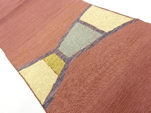 アンティーク　手織り紬抽象模様織り出し名古屋帯